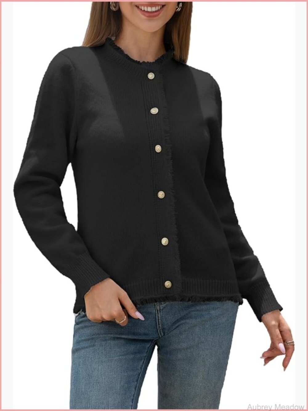 Women's Button Down Fringe Cardigan Sweater Long Sleeve Loose Fit Knit Jacket